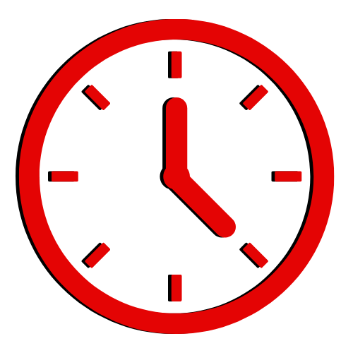 a red clock graphic