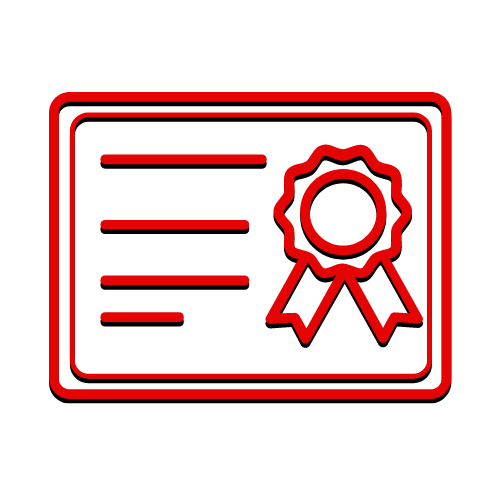 a red certification graphic