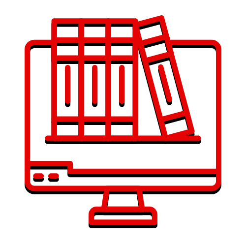 books and computer red graphic